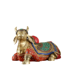 Brass Nandi Statue with Stonework | 15" x 6.5" x 8.5" | 9 kg | Stone Inlay Art | Traditional Hindu Temple Bull Sculpture | Sacred Decor | Jaipurio